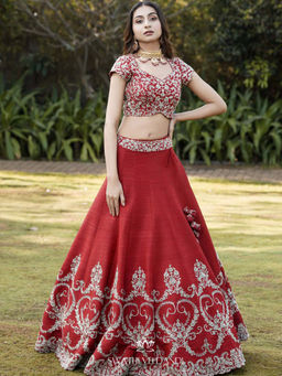 SWATHI VELDANDI - Maroon Lehenga with Blouse and Dupatta (Set of 3)