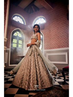 SWATHI VELDANDI - Sage Green Lehenga with Blouse and Dupatta (Set of 3)