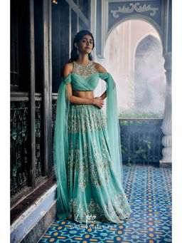 SWATHI VELDANDI - Turquoise Lehenga with Blouse (Set of 2)