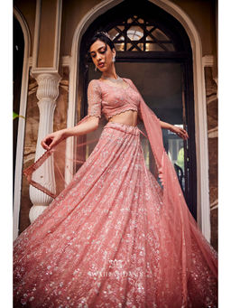 SWATHI VELDANDI - Peach Lehenga with Blouse and Dupatta (Set of 3)