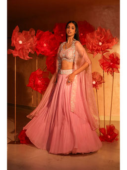 SWATHI VELDANDI - Calica Cameo Pink Lehenga with Cape and Blouse (Set of 3)