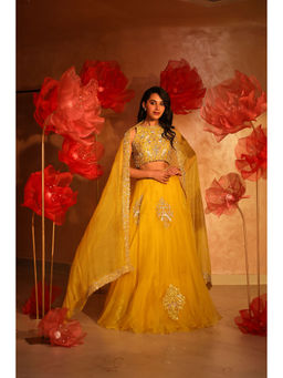 SWATHI VELDANDI - Enchanting Yellow Lehenga with Blouse and Dupatta (Set of 3)