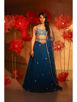 SWATHI VELDANDI - Lavish Teal Blue Lehenga with Blouse and Dupatta (Set of 3)