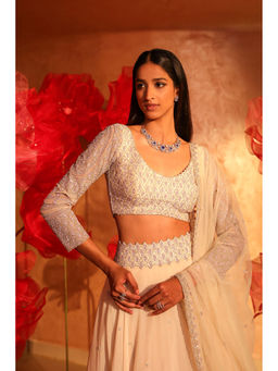SWATHI VELDANDI - Glamarous Ivory Lehenga with Blouse and Dupatta (Set of 3)
