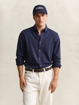 GANT - Navy Blue Jersey Pique Stretch Shirt