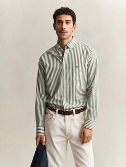 GANT - Green Striped Regular Fit Poplin Shirt