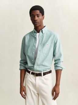 GANT - Green Striped Regular Fit Classic Oxford Shirt