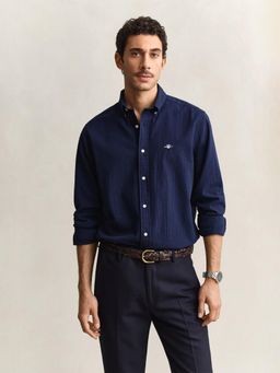 GANT - Navy Blue Regular Fit Seersucker Shirt
