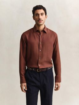 GANT - Brown Regular Fit Lyocell Shirt