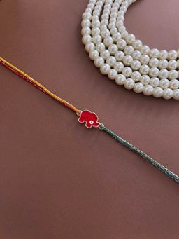 Digital Dress Room - Designer Rakhi Red Elephant Evil Eye Charm Thread Rakhi