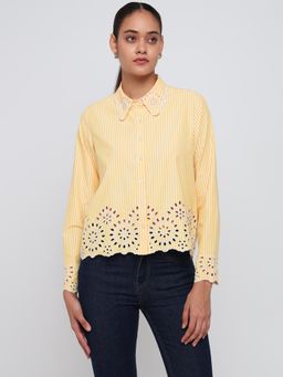 Cover Story - Striped Scalloped Detail Yellow Shirt