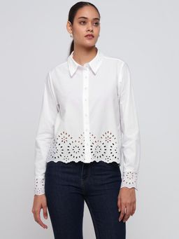 Cover Story - White Poplin Shirt with Cutwork