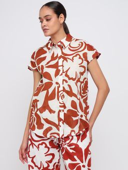 Cover Story - Floral Buttoned Rust Shirt