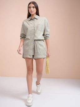 TOKYO TALKIES - Women Grey Printed Button Down Full Sleeve Shirt