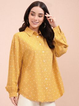 TOKYO TALKIES - Women Yellow Printed Drop Shoulder Button Down Shirt