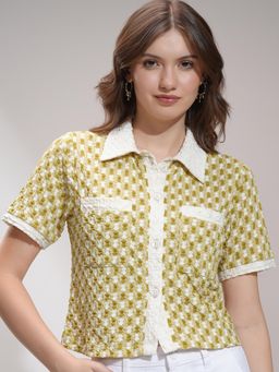TOKYO TALKIES - Women Mustard White Self Design Regular Fit Shirt