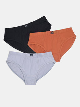 Jockey - 3035 Boys Cotton Solid Briefs - Sleet, Black & Raw Sienna (Pack of 3)