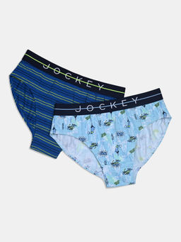 Jockey - NB01 Boys Cotton Elastane Printed Briefs - Ensign Blue & White (Pack of 2)