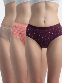 Jockey - 3006 Women Cotton Hipster-Candlelight Peach, Potent Purple And Mocha (Pack of 3)