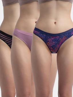 Jockey - 3005 Women Cotton Bikini - Black, Classic Navy And Valerian (Pack of 3)