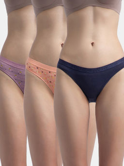 Jockey - 3005 Women Cotton Bikini-Valerian, Candlelight Peach And Classic Navy (Pack of 3)