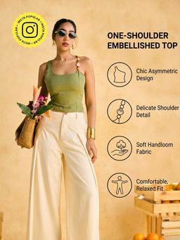 Lea Clothing - Womens Aamras One-Shoulder Embellished Top