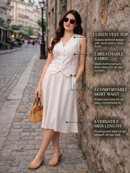 Mabish By Sonal Jain - Off White Cotton Sleeveless Top with Skirt