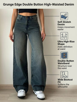 Off Duty India - Grunge Edge Double Button High-Waisted Denim