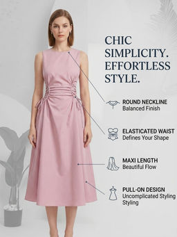 Outzidr - Pink Elasticated Cinched Waist Maxi Dress