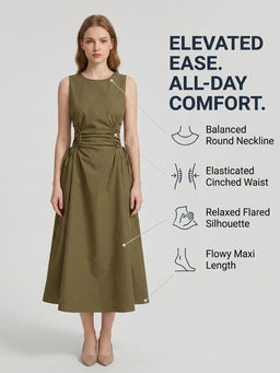 Outzidr - Green Elasticated Cinched Waist Maxi Dress