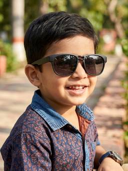DukieKooky - Kids Boys Black & Black Uv Protected Square Sunglasses -DKSG607A
