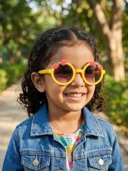DukieKooky - Kids Girl Yellow & Black Uv Protected Round Sunglasses -DKSG629B