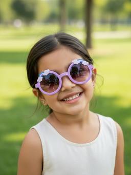 DukieKooky - Kids Girl Purple & Black Uv Protected Round Sunglasses -DKSG629D