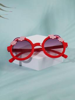 DukieKooky - Kids Girl Red & Black Uv Protected Round Sunglasses -DKSG629F