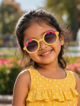 DukieKooky - Kids Girl Yellow & Black Uv Protected Round Sunglasses -DKSG629E