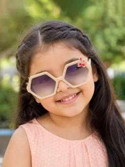 DukieKooky - Kids Girl Cream & Black Uv Protected Pentagon Shape Sunglasses -DKSG630B