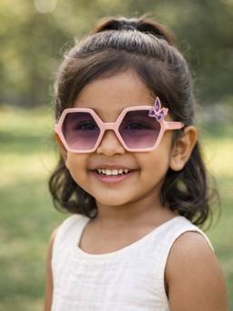 DukieKooky - Kids Girl Pink & Black Uv Protected Pentagon Shape Sunglasses -DKSG630C