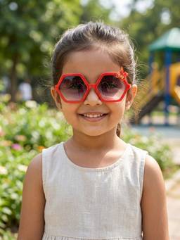 DukieKooky - Kids Girl Red & Black Uv Protected Pentagon Shape Sunglasses -DKSG630F