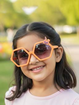 DukieKooky - Kids Girl Yellow & Black Uv Protected Pentagon Shape Sunglasses -DKSG630E