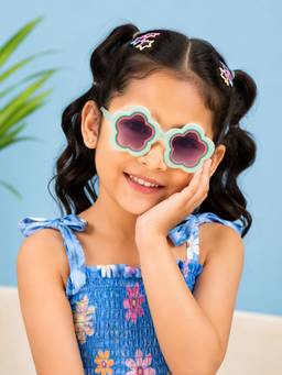 DukieKooky - Kids Girl Blue & Black Uv Protected Flowers Shape Sunglasses -DKSG631B