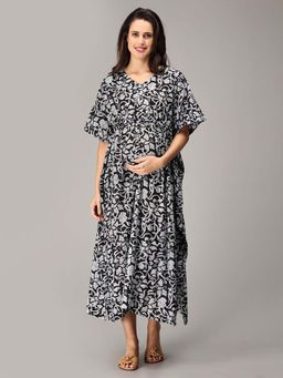 The Mom Store - Midnight Ki Narmi Floral Maternity Nursing Kaftan