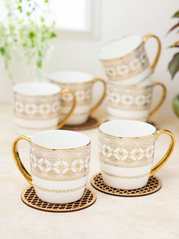 CLAY CRAFT - Fine Ceramic Alton Ebony Tea-Coffee Cup Gold (Pack of 6)