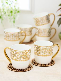 CLAY CRAFT - Fine Ceramic Alton Ebony Tea-Coffee Cup Gold (Pack of 6)