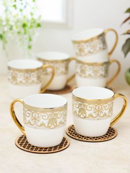 CLAY CRAFT - Fine Ceramic Alton Ebony Tea-Coffee Cup White (Pack of 6)