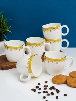 CLAY CRAFT - Fine Ceramic Barrel Imp Tea-Coffee Cup Yellow (Pack of 6)
