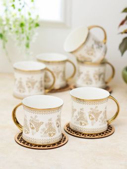CLAY CRAFT - Fine Ceramic Diamond Ebony Tea-Coffee Cup White (Pack of 6)