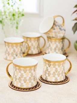 CLAY CRAFT - Fine Ceramic Diamond Ebony Tea-Coffee Cup Gold (Pack of 6)