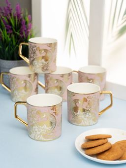 CLAY CRAFT - Fine Ceramic Director Ebony Tea-Coffee Cup Pink (Pack of 6)