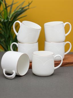 CLAY CRAFT - Fine Ceramic Palm Imp Tea-Coffee Cup White (Pack of 6)