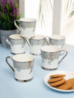 CLAY CRAFT - Fine Ceramic Peter Ebony Tea-Coffee Cup Grey (Pack of 6)